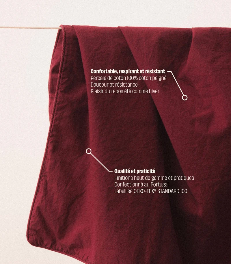Drap housse en percale de coton - Rouge tanin