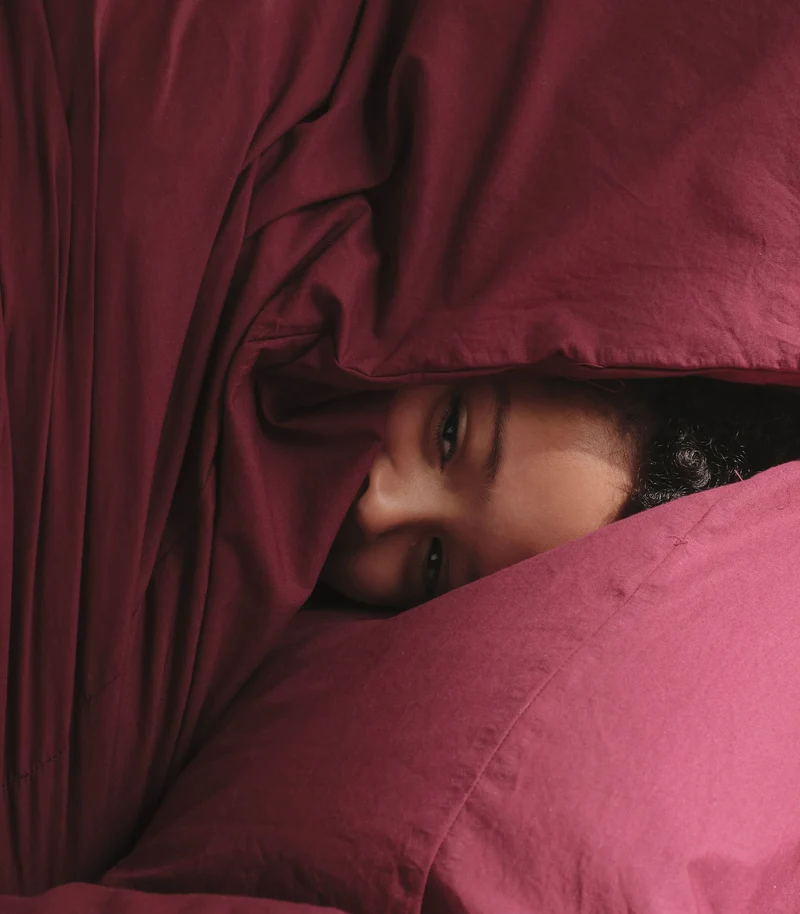 Drap housse en percale de coton - Rouge tanin