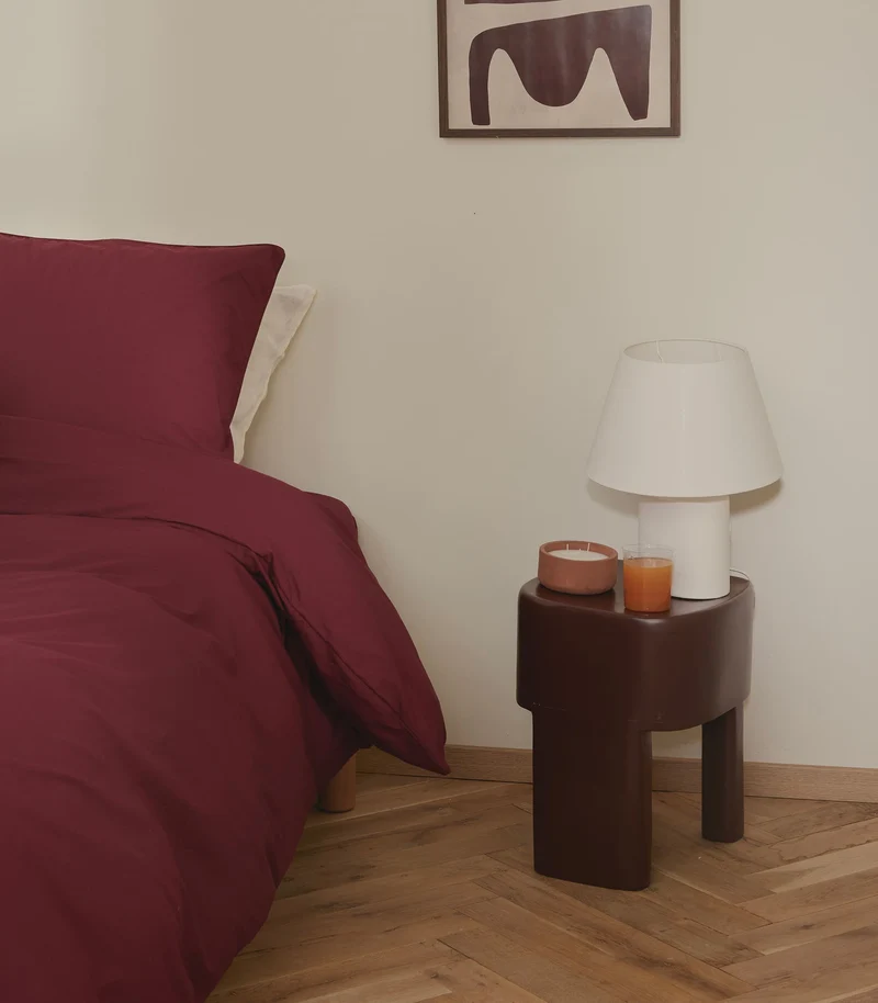 Drap housse en percale de coton - Rouge tanin