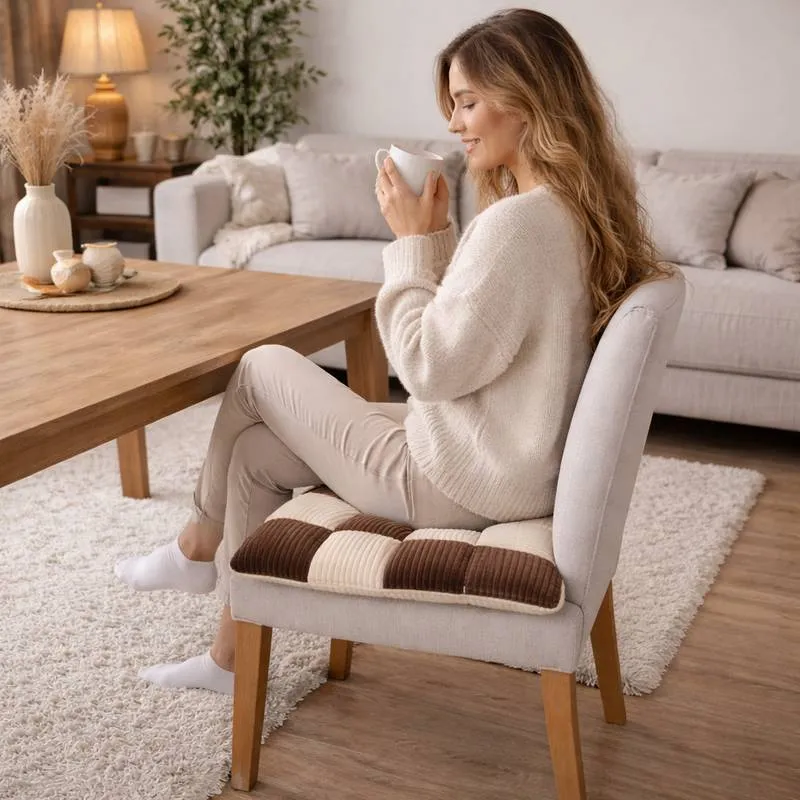 Coussin de Chaise en Velours Côtelé marron