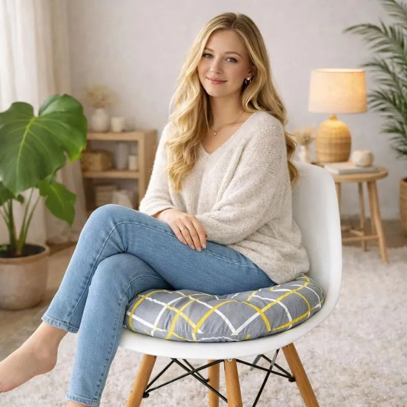 Coussin de Chaise Rond gris & jaune
