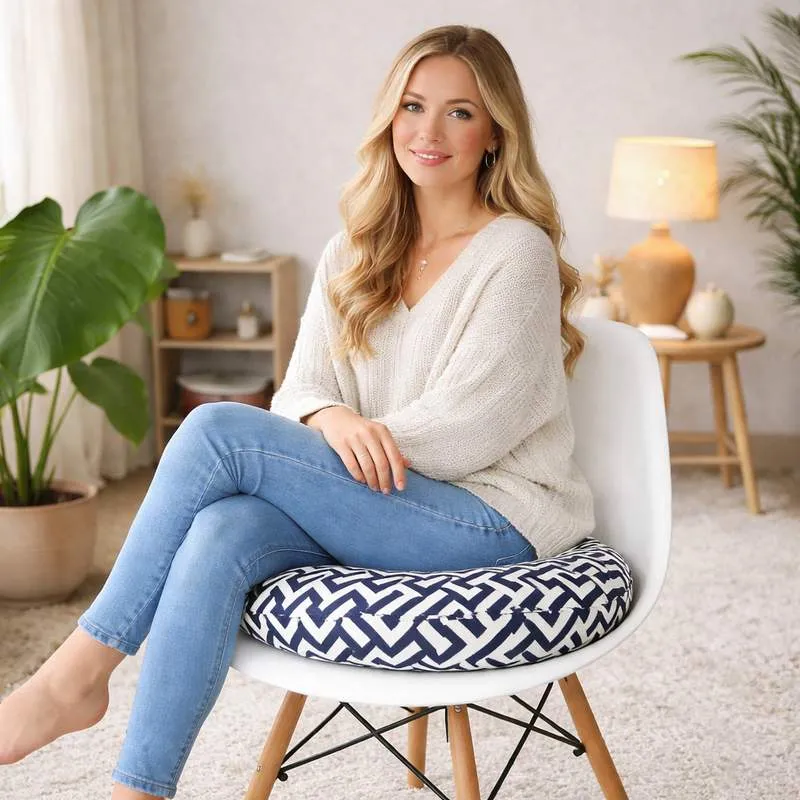 Coussin de Chaise Rond bleu & blanc