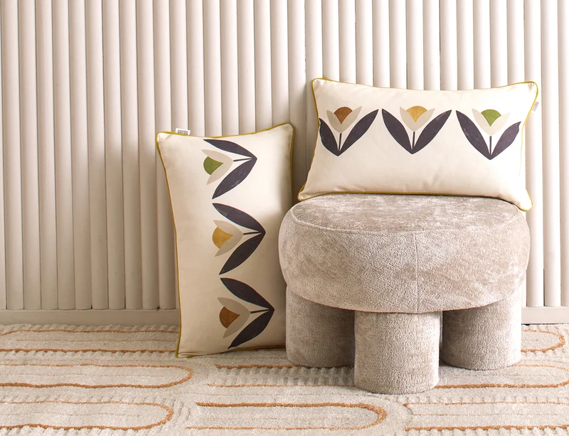 Coussin Coton - TULIPES Naturel