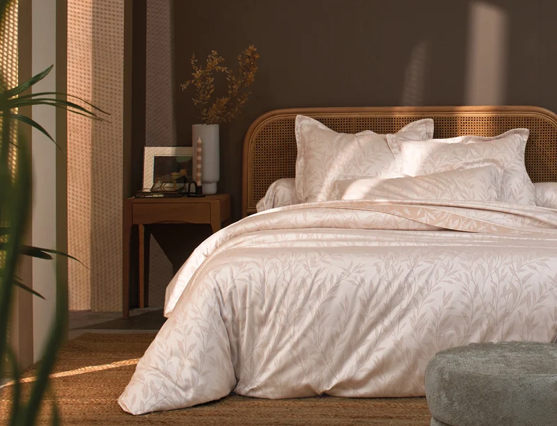 Taie d'oreiller satin jacquard - OSIER Poudre