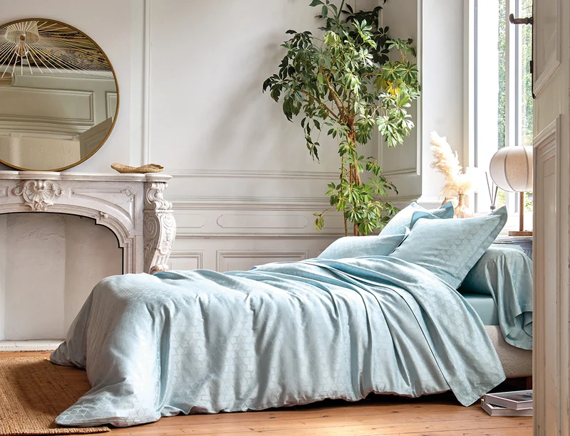 Taie d'oreiller Satin Jacquard - ÉOLE Glacier