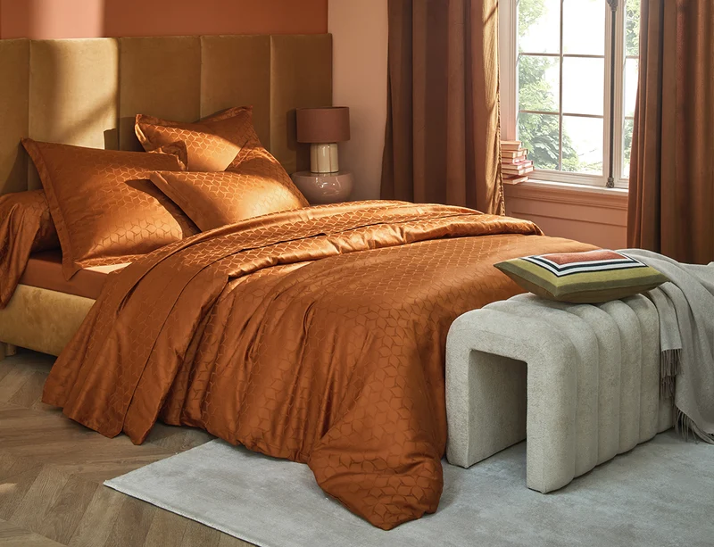 Housse de couette Satin Jacquard - ÉOLE Cognac