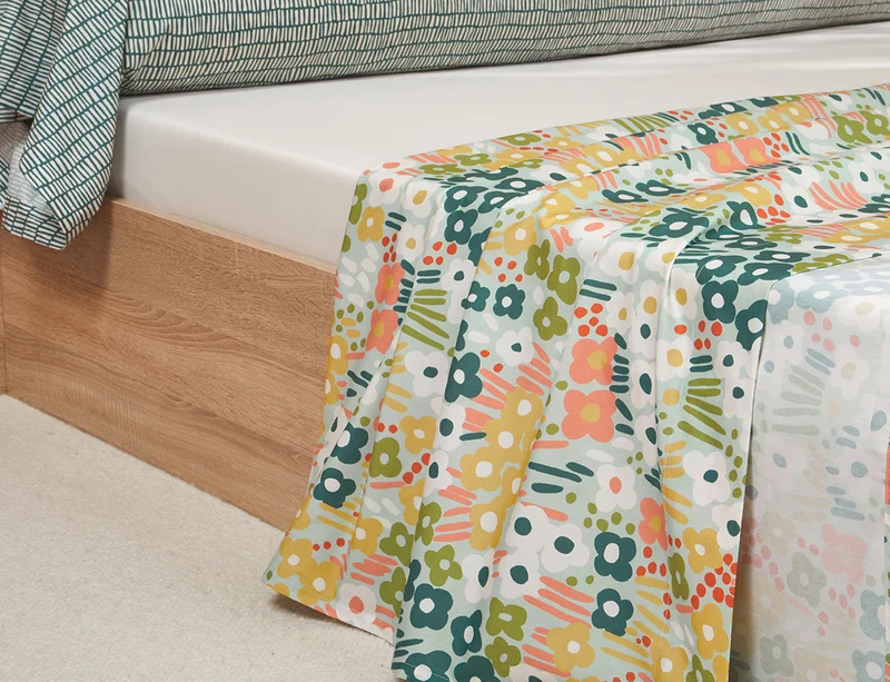 Drap plat Percale de coton - SPRING Azur