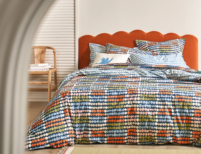 Drap plat Percale de coton - DOTS Bleu Céleste
