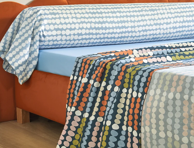 Drap plat Percale de coton - DOTS Bleu Céleste