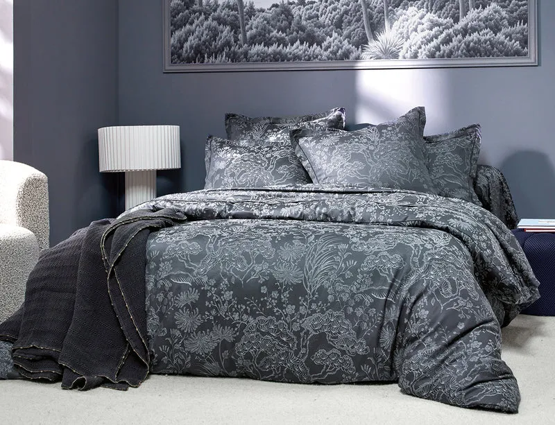 Housse de couette Satin Jacquard - ODYSSÉE Bleu Corinthe