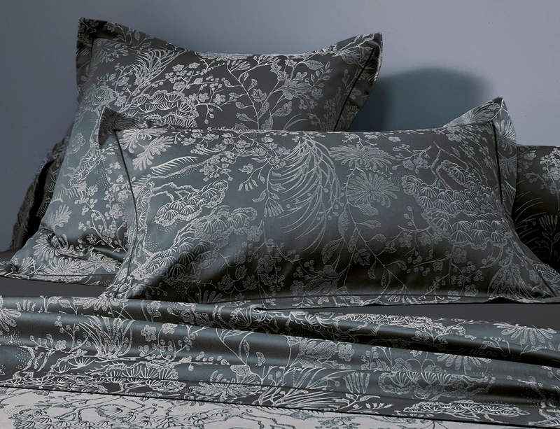 Taie d'oreiller Satin Jacquard - ODYSSÉE Bleu Corinthe