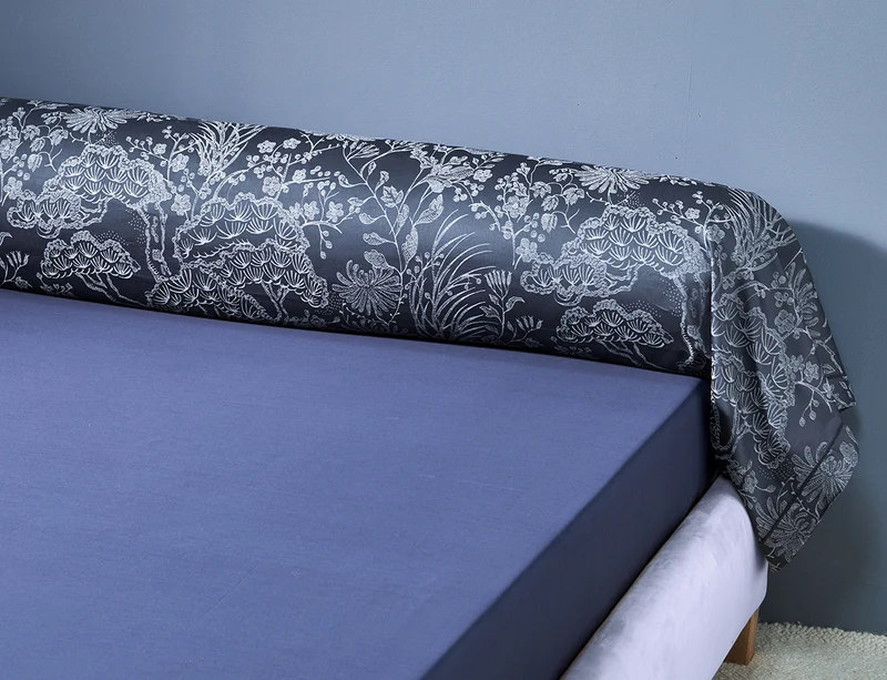 Taie de traversin Satin Jacquard - ODYSSÉE Bleu Corinthe