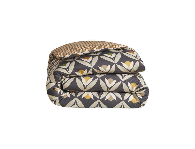 Housse de couette Percale de coton - TULIPES Fusain