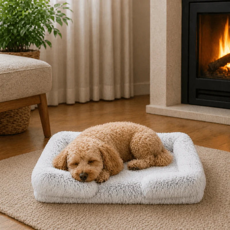 Coussin chien Anti-stress & Déhoussable neige