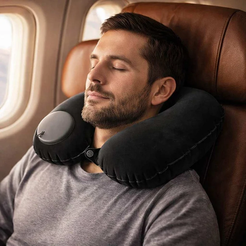 Coussin Avion Gonflable Facile noir !