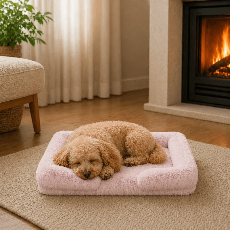 Coussin chien Anti-stress & Déhoussable rose clair !