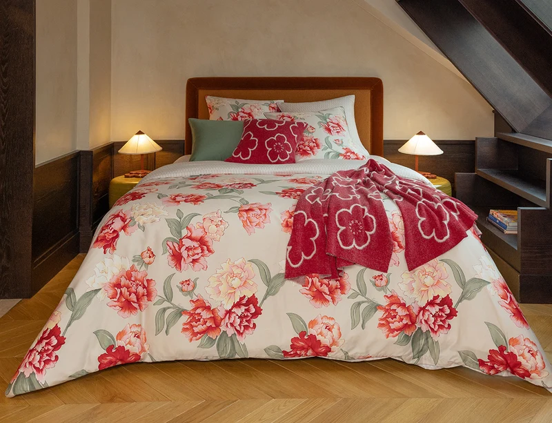 Taie d'oreiller Satin de coton - PEONY Rouge