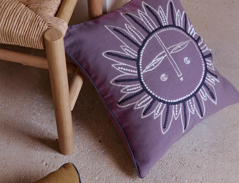 Coussin Coton brodé - ZEUS Violet