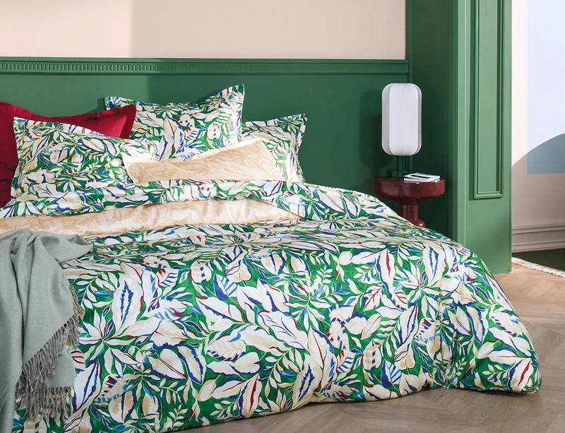 Taie d'oreiller Satin Imprimé - EUPHORIA Emeraude