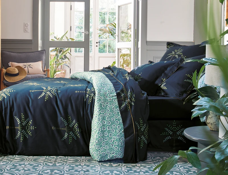 Drap plat satin de coton - PALM GROVE Nuit