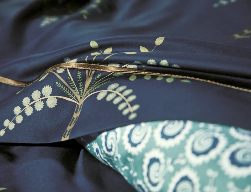 Drap plat satin de coton - PALM GROVE Nuit