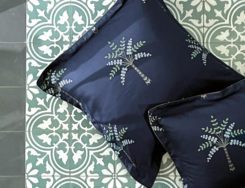 Drap plat satin de coton - PALM GROVE Nuit