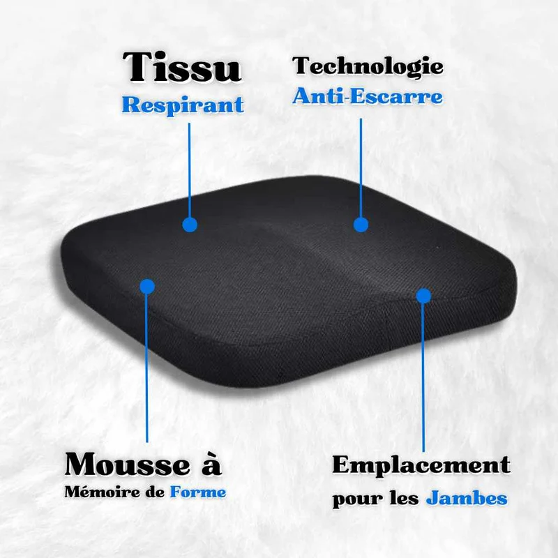 Coussin Anti-Escarre mémoire de forme à maille noir