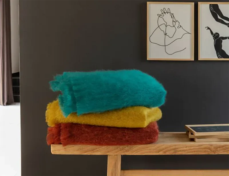 Plaid MOHAIR Bleu canard