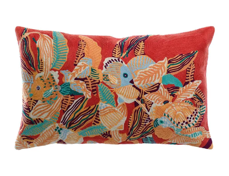 Coussin Coton brodé - DORI Papaye