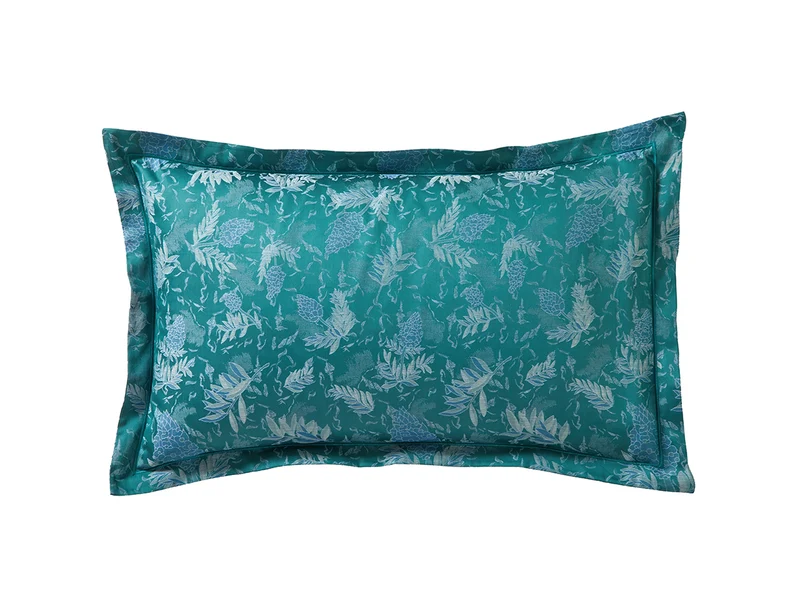 Taie d'oreiller Satin Jacquard - LUPINS Emeraude