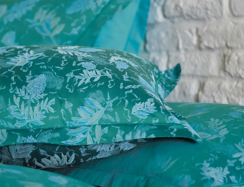 Taie d'oreiller Satin Jacquard - LUPINS Emeraude