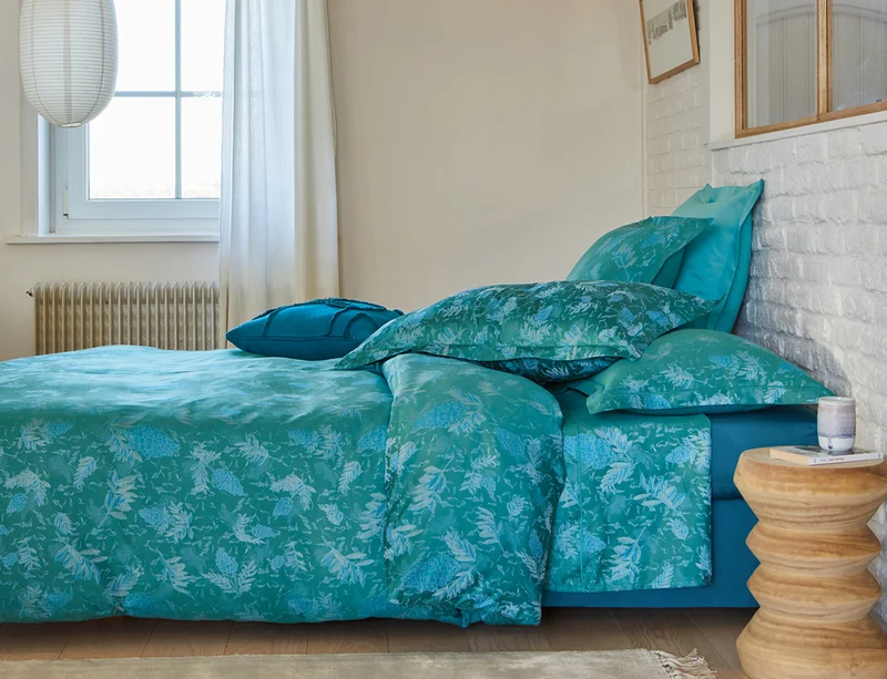 Taie d'oreiller Satin Jacquard - LUPINS Emeraude