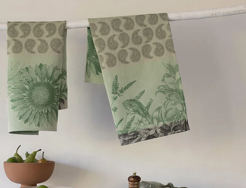 Torchon 100% coton - Soleil au jardin Romarin