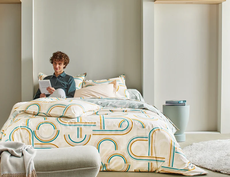 Housse de couette Percale de coton - RETRO Sauge