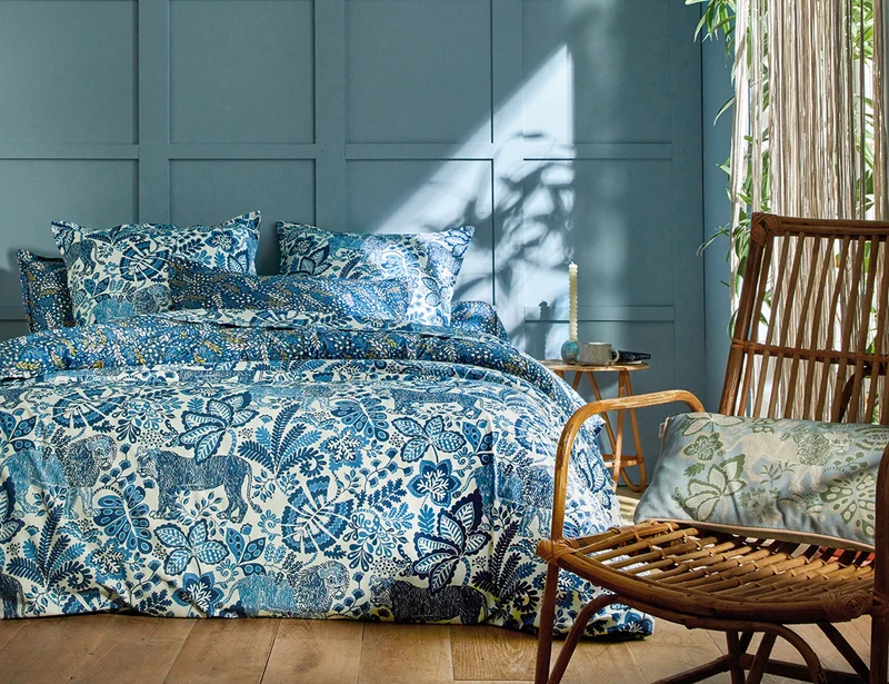 Taie de traversin Percale de coton - JUNGLE Indigo