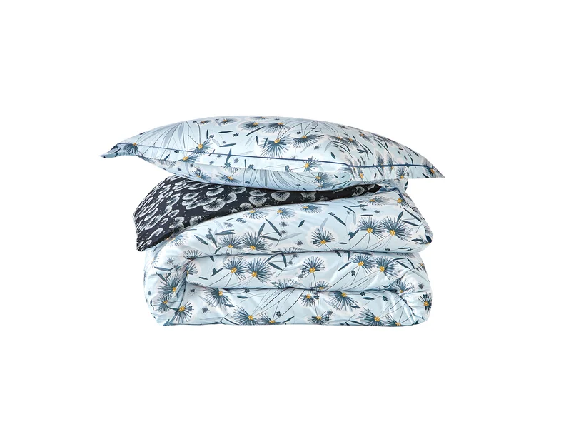 Housse de couette Satin de coton - FLOREA Bleu Céleste