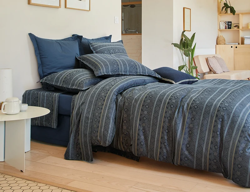 Taie d'oreiller Satin jacquard - ALLEGRO Bleu Corinthe