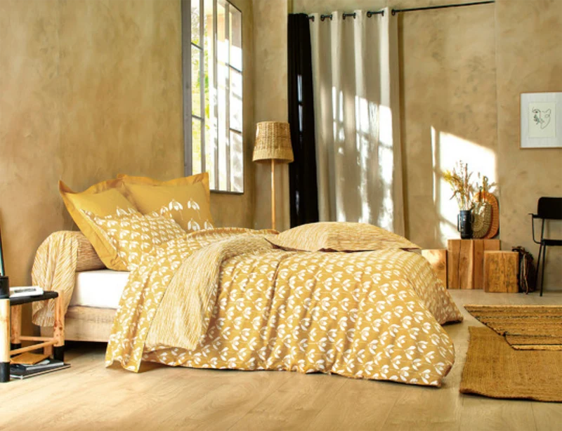 Taie d'oreiller Percale de coton - SNOWDROP Ocre