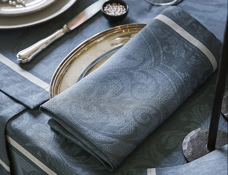 Serviette de table 100% Lin - ARMOIRIES Céruléen