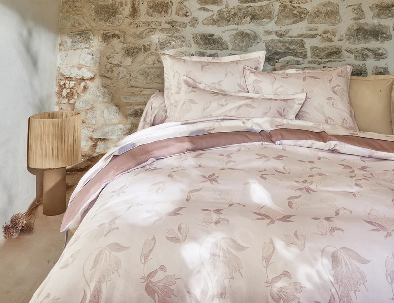 Taie d'oreiller Satin Jacquard - BOTANIQUE Poudre
