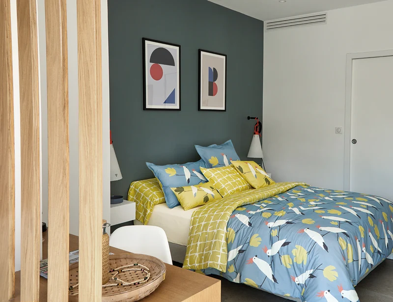 Taie de traversin Percale de coton - LOVE BIRDS Denim