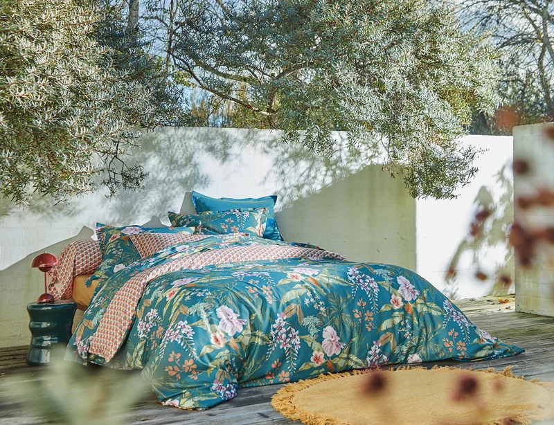 Housse de couette Satin de coton - BORA BORA Bleu Paon