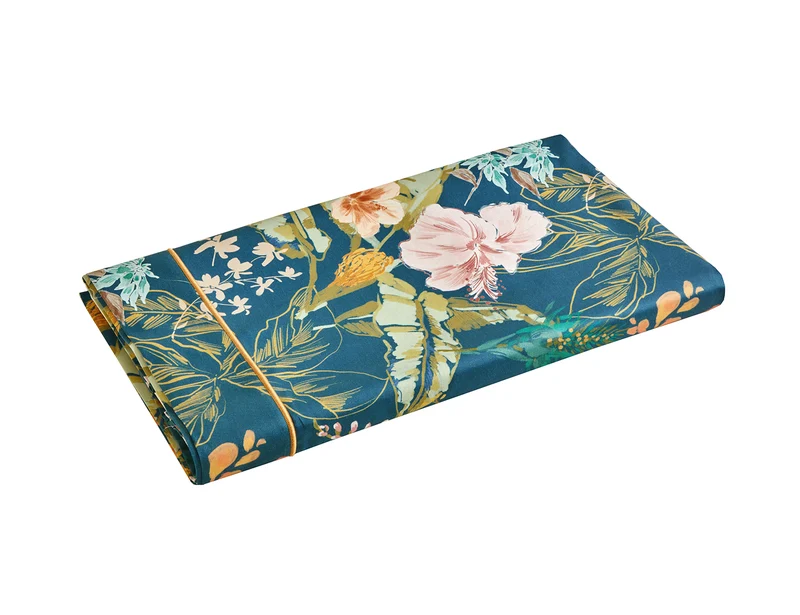 Drap plat Satin de coton - BORA BORA Bleu Paon