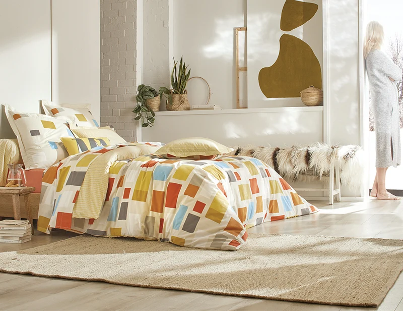 Taie de traversin Percale de coton - BLOCKS Ocre
