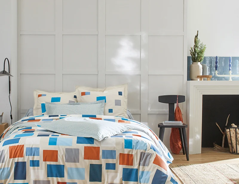Housse de couette Percale de coton - BLOCKS Celadon