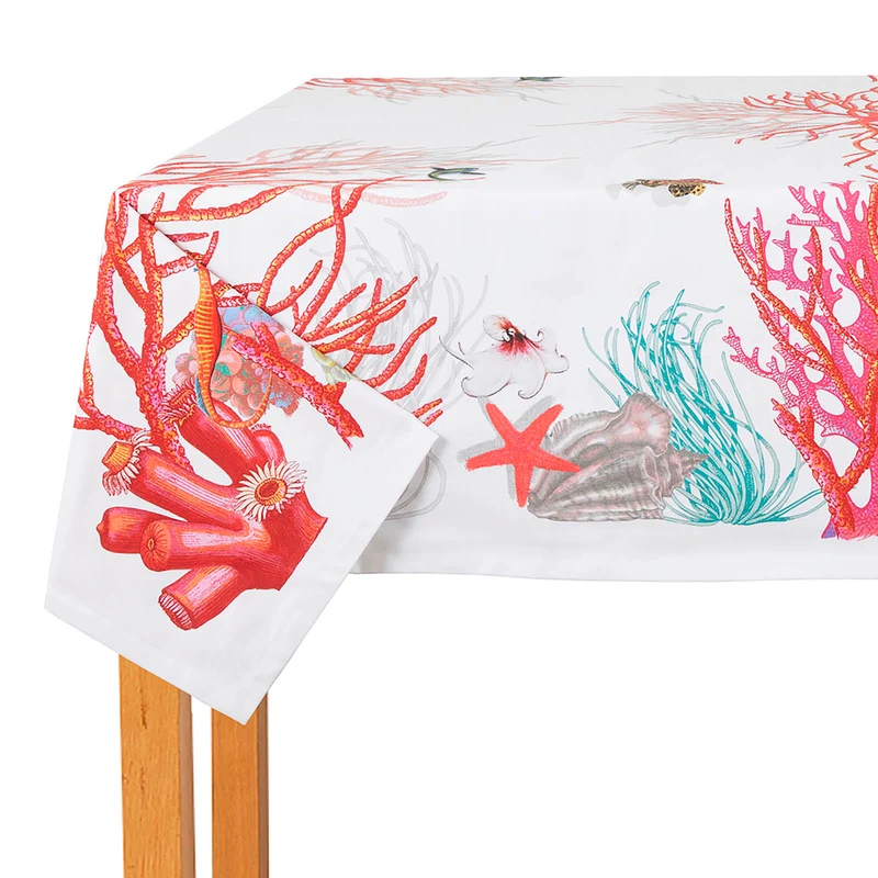 Tovaglia red coral Floreale in Raso di cotone