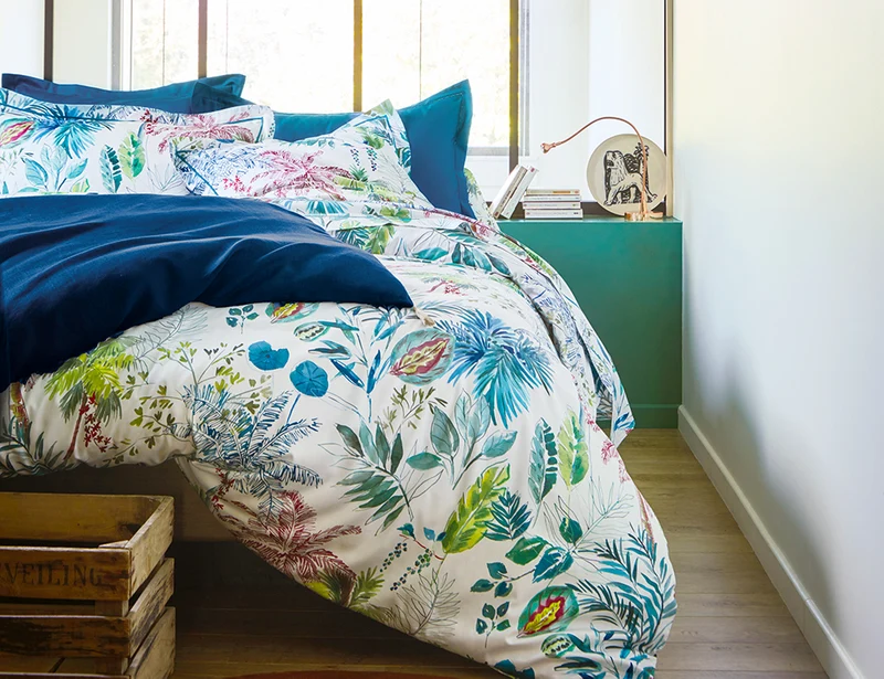 Housse de couette Satin de coton - PALMERAIE Bleu Paon