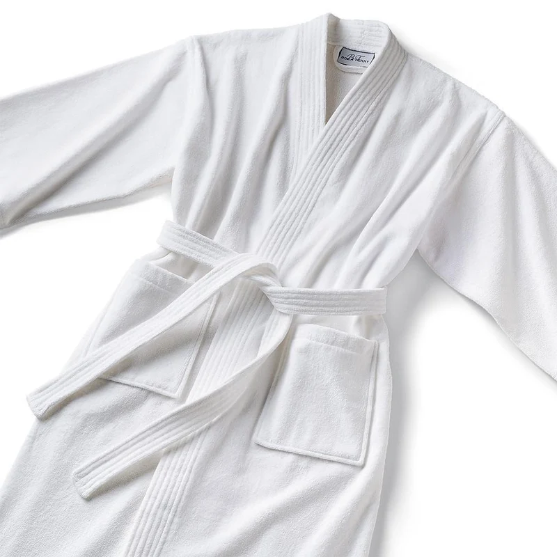 Womens Monogrammed Kimono Style Terrycloth Bathrobe - White