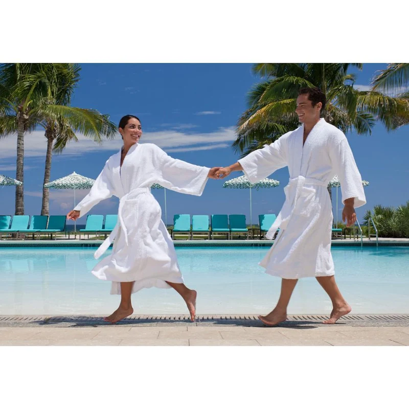 Monogrammed Velour Bathrobe - White Kimono Style