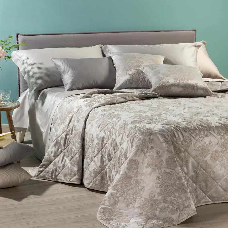 Copriletto Trapuntato in Raso Jacquard Roseto Dreaming Shabby Chic